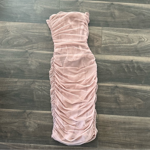 House of CB Julianna Blush Strapless Ruched Midi Dress - Picture 2 of 7